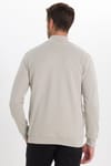 Erkek Slim Fit Dar Kesim Pamuklu Tam Fermuarlı Çift Cepli Dik Yaka Taş Rengi Sweatshirt Hırka