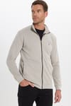 Erkek Slim Fit Dar Kesim Pamuklu Tam Fermuarlı Çift Cepli Dik Yaka Taş Rengi Sweatshirt Hırka