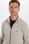 Erkek Slim Fit Dar Kesim Pamuklu Tam Fermuarlı Çift Cepli Dik Yaka Taş Rengi Sweatshirt Hırka