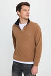 Erkek Slim Fit Dar Kesim Pamuklu Selanik Kumaş Dik Yaka Kiremit Sweatshirt