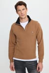 Erkek Slim Fit Dar Kesim Pamuklu Selanik Kumaş Dik Yaka Kiremit Sweatshirt
