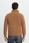 Erkek Slim Fit Dar Kesim Pamuklu Selanik Kumaş Dik Yaka Kiremit Sweatshirt