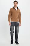 Erkek Slim Fit Dar Kesim Pamuklu Selanik Kumaş Dik Yaka Kiremit Sweatshirt