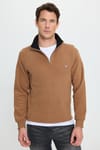 Erkek Slim Fit Dar Kesim Pamuklu Selanik Kumaş Dik Yaka Kiremit Sweatshirt