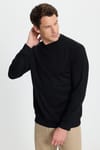 Erkek Relax Fit Rahat Kesim Uzun Kollu Bisiklet Yaka Siyah Sweatshirt