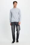 Erkek Relax Fit Rahat Kesim Uzun Kollu Bisiklet Yaka Gri Sweatshirt