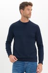 Erkek Standart Fit Normal Kesim Uzun Kollu Ekstra Soft Modal Kumaş Bisiklet Yaka Lacivert Sweatshirt
