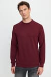 Erkek Relax Fit Rahat Kesim Uzun Kollu Bisiklet Yaka Bordo Sweatshirt