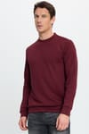 Erkek Relax Fit Rahat Kesim Uzun Kollu Bisiklet Yaka Bordo Sweatshirt