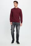 Erkek Relax Fit Rahat Kesim Uzun Kollu Bisiklet Yaka Bordo Sweatshirt