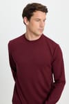 Erkek Relax Fit Rahat Kesim Uzun Kollu Bisiklet Yaka Bordo Sweatshirt