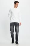 Erkek Relax Fit Rahat Kesim Uzun Kollu Bisiklet Yaka Ekru Sweatshirt