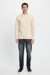 Erkek Relax Fit Rahat Kesim Uzun Kollu Bisiklet Yaka Kemik Rengi Sweatshirt
