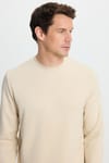 Erkek Relax Fit Rahat Kesim Uzun Kollu Bisiklet Yaka Kemik Rengi Sweatshirt