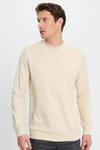 Erkek Relax Fit Rahat Kesim Uzun Kollu Bisiklet Yaka Kemik Rengi Sweatshirt