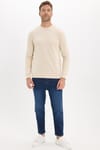 Erkek Standart Fit Normal Kesim Uzun Kollu Ekstra Soft Modal Kumaş Bisiklet Yaka Kemik Rengi Sweatshirt