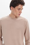 Erkek Standart Fit Normal Kesim Uzun Kollu Ekstra Soft Modal Kumaş Bisiklet Yaka Koyu Vizon Sweatshirt