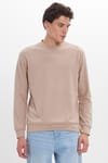 Erkek Standart Fit Normal Kesim Uzun Kollu Ekstra Soft Modal Kumaş Bisiklet Yaka Koyu Vizon Sweatshirt