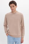 Erkek Standart Fit Normal Kesim Uzun Kollu Ekstra Soft Modal Kumaş Bisiklet Yaka Koyu Vizon Sweatshirt