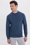 Erkek Relax Fit Rahat Kesim Uzun Kollu Ekstra Yumuşak Bisiklet Yaka Koyu Petrol Sweatshirt
