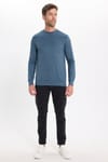 Erkek Standart Fit Normal Kesim Uzun Kollu Ekstra Soft Modal Kumaş Bisiklet Yaka Koyu Petrol Sweatshirt