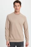 Erkek Relax Fit Rahat Kesim Uzun Kollu Bisiklet Yaka Vizon Sweatshirt