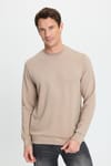Erkek Relax Fit Rahat Kesim Uzun Kollu Bisiklet Yaka Vizon Sweatshirt