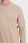 Erkek Relax Fit Rahat Kesim Uzun Kollu Bisiklet Yaka Vizon Sweatshirt