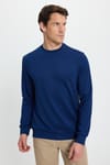 Erkek Relax Fit Rahat Kesim Uzun Kollu Bisiklet Yaka Açık Lacivert Sweatshirt