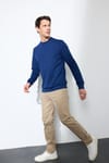Erkek Relax Fit Rahat Kesim Uzun Kollu Bisiklet Yaka Açık Lacivert Sweatshirt