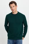 Erkek Relax Fit Rahat Kesim Uzun Kollu Bisiklet Yaka Yeşil Sweatshirt