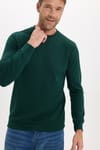 Erkek Standart Fit Normal Kesim Uzun Kollu Ekstra Soft Modal Kumaş Bisiklet Yaka Yeşil Sweatshirt