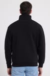 Erkek Relax Fit Rahat Kesim Pamuklu Yarım Fermuarlı Baskılı Siyah Sweatshirt