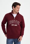 Erkek Relax Fit Rahat Kesim Pamuklu Yarım Fermuarlı Baskılı Bordo Sweatshirt