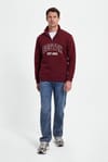 Erkek Relax Fit Rahat Kesim Pamuklu Yarım Fermuarlı Baskılı Bordo Sweatshirt