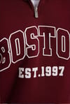 Erkek Relax Fit Rahat Kesim Pamuklu Yarım Fermuarlı Baskılı Bordo Sweatshirt