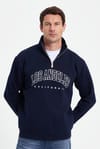 Erkek Relax Fit Rahat Kesim Pamuklu Yarım Fermuarlı Baskılı Lacivert Sweatshirt