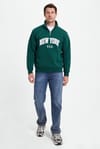 Erkek Relax Fit Rahat Kesim Pamuklu Yarım Fermuarlı Baskılı Haki Sweatshirt