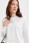 Kadın Oversize Geniş Kesim %100 Pamuk 2 İplik Bisiklet Yaka Beyaz Sweatshirt 