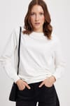 Kadın Oversize Geniş Kesim %100 Pamuk 2 İplik Bisiklet Yaka Beyaz Sweatshirt 
