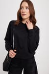 Kadın Oversize Geniş Kesim %100 Pamuk 2 İplik Bisiklet Yaka Siyah Sweatshirt 