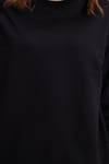 Kadın Oversize Geniş Kesim %100 Pamuk 2 İplik Bisiklet Yaka Siyah Sweatshirt 