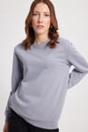 Kadın Oversize Geniş Kesim %100 Pamuk 2 İplik Bisiklet Yaka Açık Gri Sweatshirt 