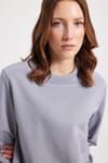 Kadın Oversize Geniş Kesim %100 Pamuk 2 İplik Bisiklet Yaka Açık Gri Sweatshirt 