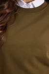 Kadın Oversize Geniş Kesim %100 Pamuk 2 İplik Bisiklet Yaka Haki Sweatshirt 