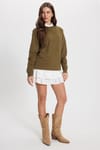 Kadın Oversize Geniş Kesim %100 Pamuk 2 İplik Bisiklet Yaka Haki Sweatshirt 