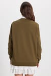 Kadın Oversize Geniş Kesim %100 Pamuk 2 İplik Bisiklet Yaka Haki Sweatshirt 