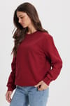 Kadın Oversize Geniş Kesim %100 Pamuk 2 İplik Bisiklet Yaka Bordo Sweatshirt 