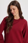 Kadın Oversize Geniş Kesim %100 Pamuk 2 İplik Bisiklet Yaka Bordo Sweatshirt 