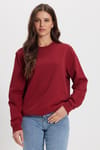 Kadın Oversize Geniş Kesim %100 Pamuk 2 İplik Bisiklet Yaka Bordo Sweatshirt 